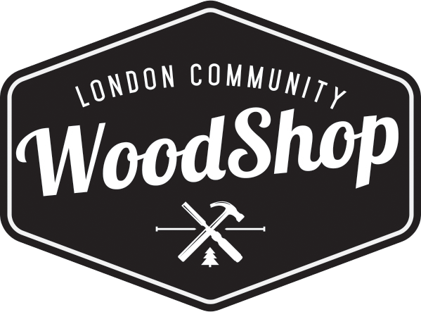 Woodshop logo in black and white: London Community Woodshop
