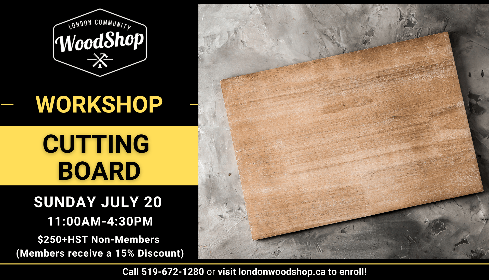 Cutting Board Workshop at the Woodshop - July 20