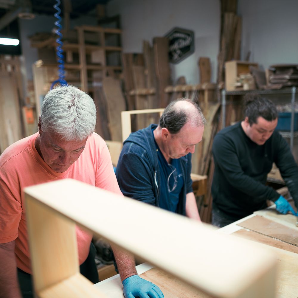 Woodworking students designing projects